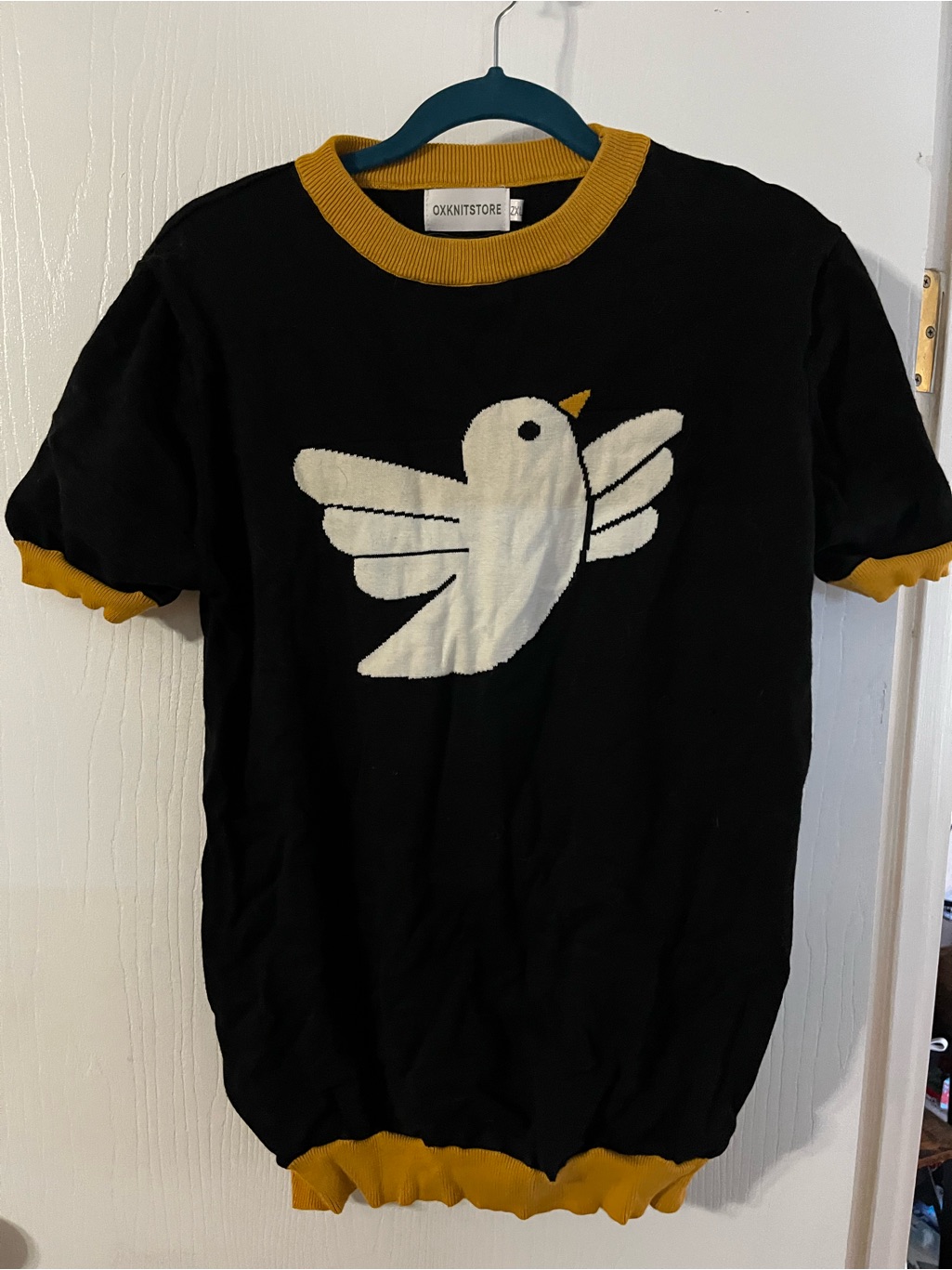 Black & Mustard Bird Intarsia Crew Neck Sweater